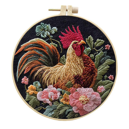 Rooster Broidery Kit with Flower CockEmbroidery Kit for Beginners Needles Enough Embroidery Thread