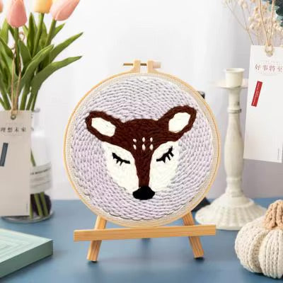 GATYZTORY 20x20cm Punch Needle Embroidery Starter Kits Cute Animal Pattern forBeginners Handcraft Punch Needle Needlework