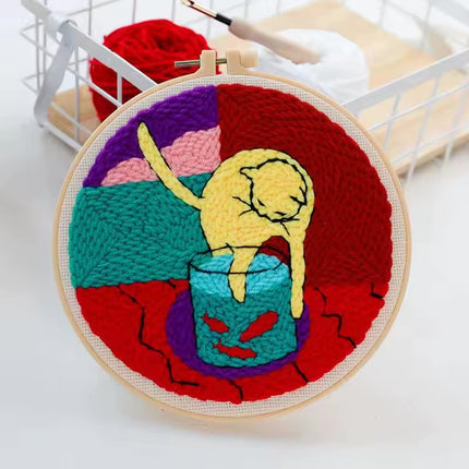 DIY Punch Needle Kits for Beginners Cute Animal with Hoop Embroidery Punch Needle Tool for Art Crafts Handmade Cross stitch kits