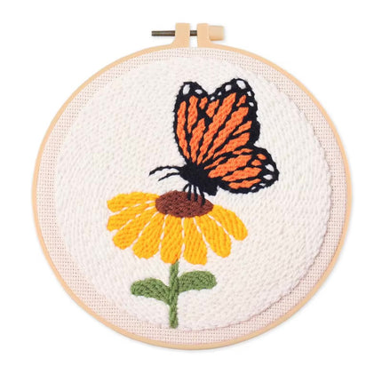 DIY Punch Needle Kit with Flower Butterfly Bee Pattern with Yarn Stamped Cloth Threader Tools  Punch Needle Embroidery Kits