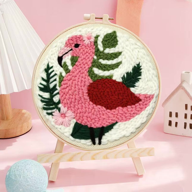 ﻿ Punch Poke Needle Embroidery Starter Kits Craft Dolphin Swan Flamingo Kids Children Funny Easy DIY Needlework Set For Beginner