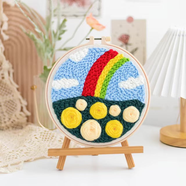 GATYZTORY punch needle embroidery kits Fresh scenery embroidered kit Cross stitch kits Embroidery frame Art and crafts with need