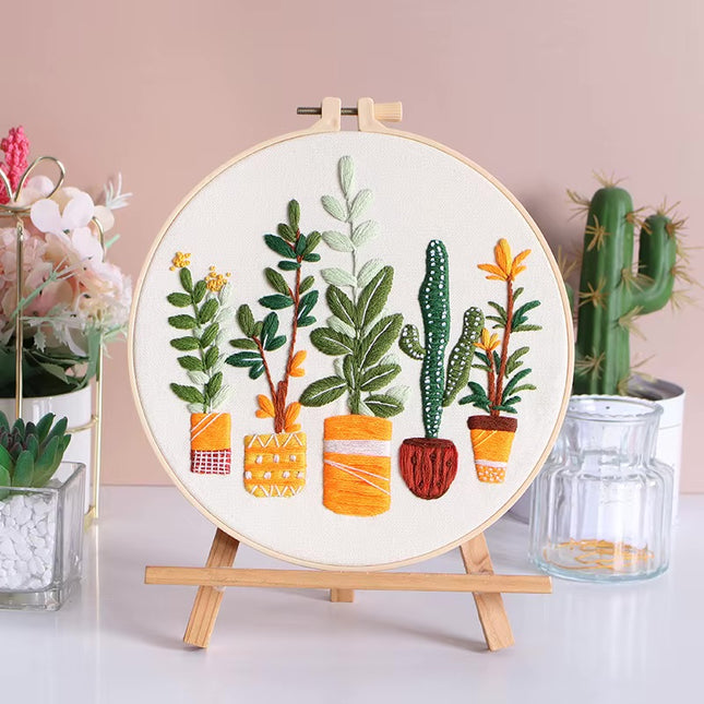 Mixed Style Embroidery Kit with EN Instructions,Thread, Stamped Cloth,Needle for DIY Room Decor