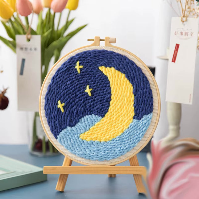Moon Night Punch Needle Embroidery Kit for Beginners Soft Yarn Van Gogh Starry Sky Needlework Wall Painting Home Decor