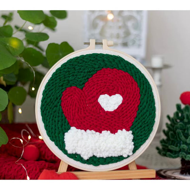 Easy DIY Craft Punch Needle Embroidery Kits with Stamped Color Pattern Package Instruction,Yarn and Adjustable Pen Christmas