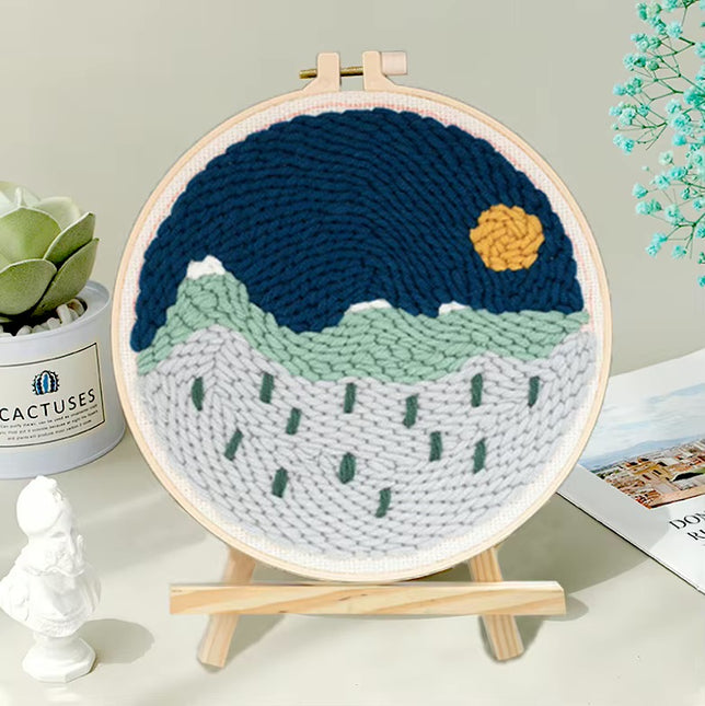 Diy Punch Needle Kits for Adults Beginner Landscape Punch Needle Fabric Yarns Embroidery Needlework Cross Stitch Diy Crafts