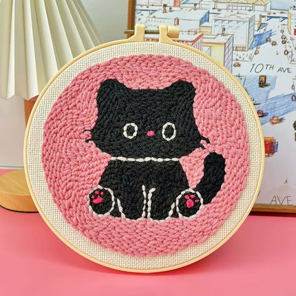 Animal Cat Pattern Punch Needle Embroidery Starter Kit Punch Needle Kits Embroidery Pen For Adults Kids Beginner Gift Home Decor