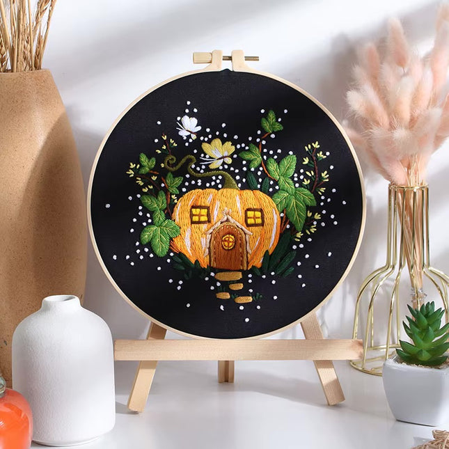Mushroom Embroidery Kit for Beginners Pumpkin Cross Stitch Set DIY Adult Hand Needlepoint Set with Mushroom Pattern Needles