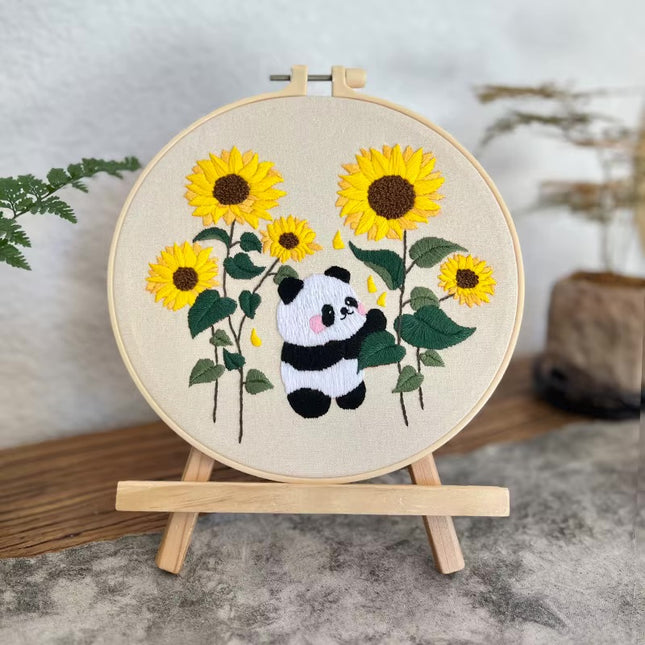 Embroidery Starter Kits with Panda Flowers Pattern and Instructions Color Threads and Needles Embroidery Kit for Beginners