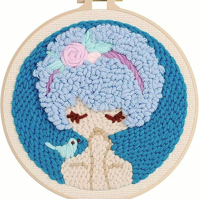 Punch Needle Kits Adults Beginner DIY Cute and Unique Cartoon Girl Hoop Embroidery Set for Beginners Perfect Gifts for Mom