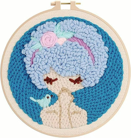 Punch Needle Kits Adults Beginner DIY Cute and Unique Cartoon Girl Hoop Embroidery Set for Beginners Perfect Gifts for Mom