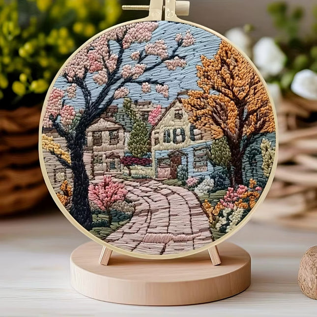 The Street Scenery Series Handmade DIY Embroidery Material Package Set Includes A 15-centimeter Embroidery Clip, Needle And Thre