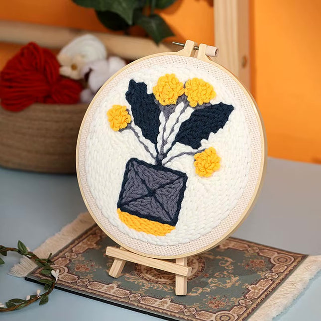 DIY Punch Needle Embroidery Kit with Yarn Floral Pattern Starter Kit Magic Tufting Set Poking Cross Stitch Tools For Knitting