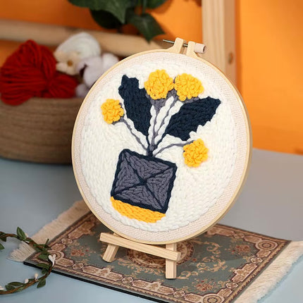 DIY Punch Needle Embroidery Kit with Yarn Floral Pattern Starter Kit Magic Tufting Set Poking Cross Stitch Tools For Knitting