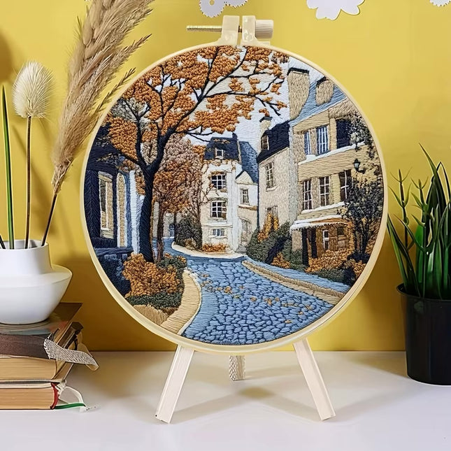 The Street Scenery Series Handmade DIY Embroidery Material Package Set Includes A 15-centimeter Embroidery Clip, Needle And Thre