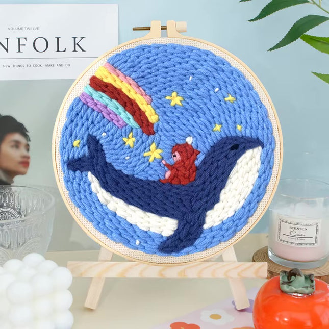 ﻿ Punch Poke Needle Embroidery Starter Kits Craft Dolphin Swan Flamingo Kids Children Funny Easy DIY Needlework Set For Beginner