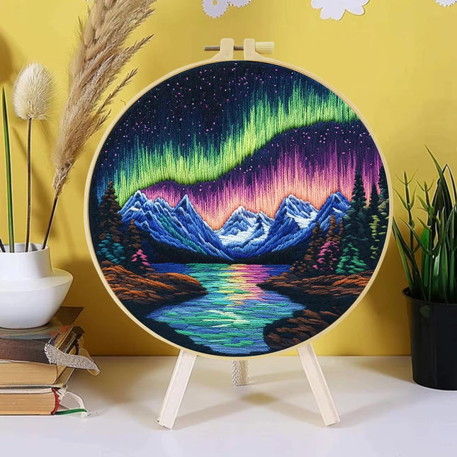 Aurora Embroidery Starter Kit DIY Cross Stitch Set for Beginner  Printed Sewing Art Craft Painting Home Decor Needle Art