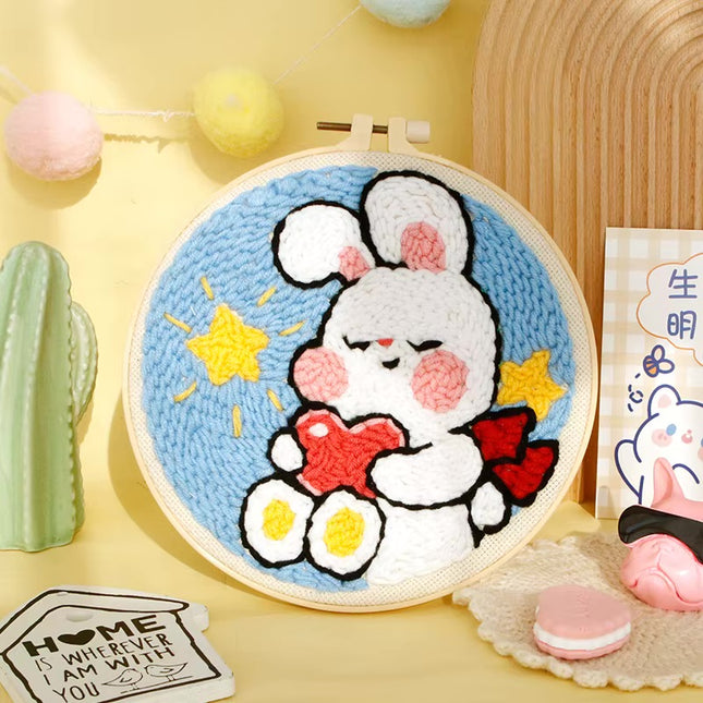 20x20cm Punch Needle Embroidery Starter Kits Rabbit Pattern for Adults Beginners Handcraft Punch Needle Kits with Embroidery