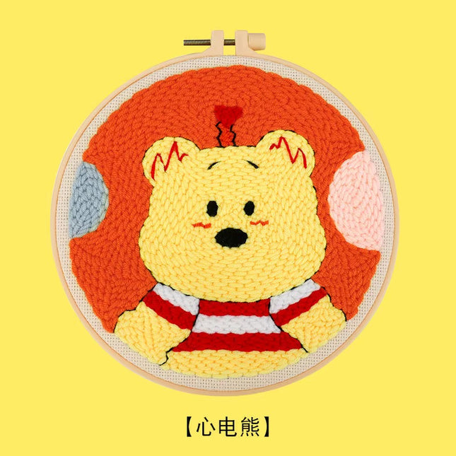Cartoon Animal Punch Needle Embroidery Kit for Beginners Cute Magic Needle Embroidery Set Soft Yarn Needlework Cross Stitch Set