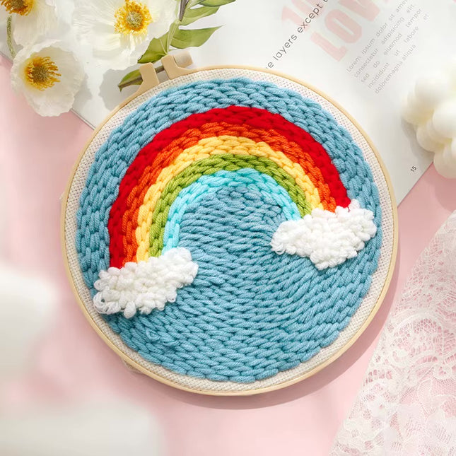GATYZTORY DIY Landscape Pattern Punch Needle Embroidery Kit 20x20cm Frame Punch Set for Beginners Easy Handicraft DIY Decor Gift