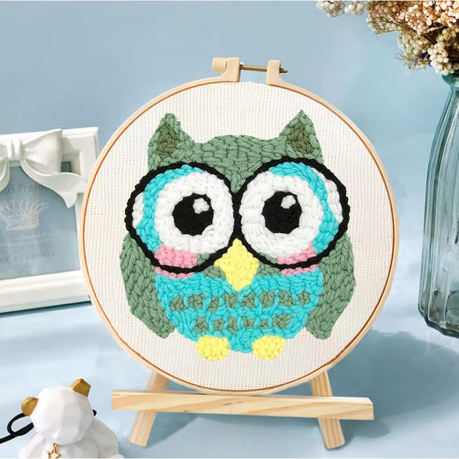 DIY Craft Punch Needle Embroidery Kits Rug for Starter Kits with Stamped Color Pattern Package Yarn and Embroidery Needle Pen