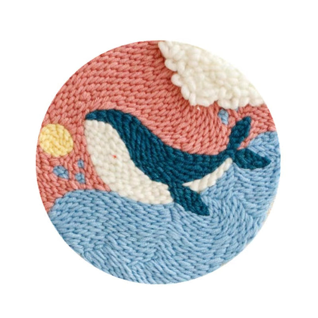 Cartoon Unicorn Dolphin Embroidery Patterns Punch Needle Kits Soft Yarn Needlework DIY Craft Kit