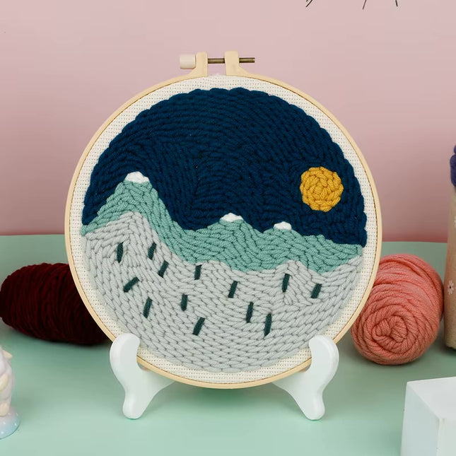 Moon Night Punch Needle Embroidery Kit for Beginners Soft Yarn Van Gogh Starry Sky Needlework Wall Painting Home Decor