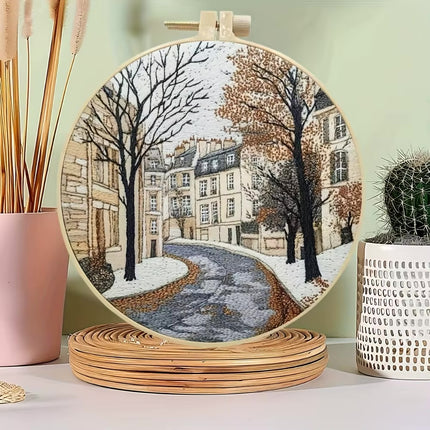 The Street Scenery Series Handmade DIY Embroidery Material Package Set Includes A 15-centimeter Embroidery Clip, Needle And Thre