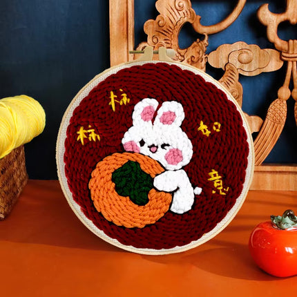20x20cm Punch Needle Embroidery Starter Kits Rabbit Pattern for Adults Beginners Handcraft Punch Needle Kits with Embroidery