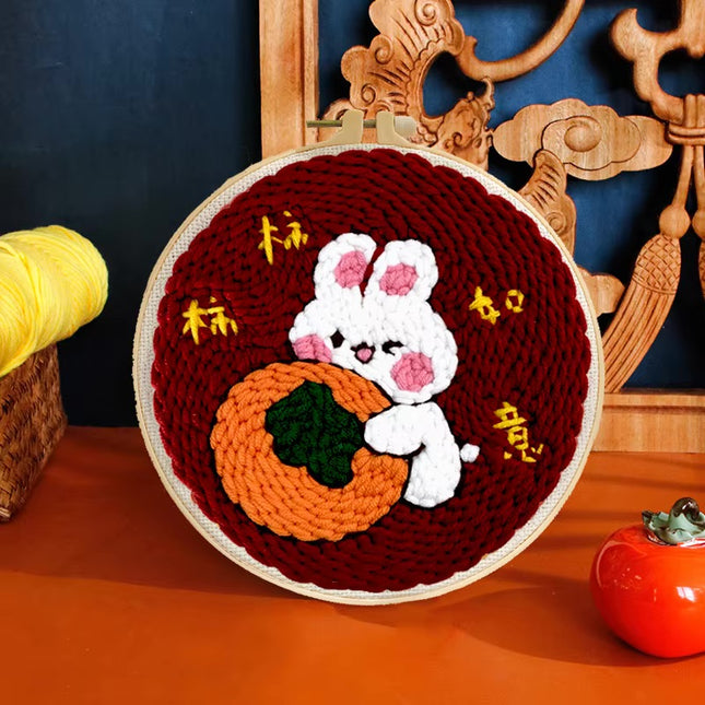 20x20cm Punch Needle Embroidery Starter Kits Rabbit Pattern for Adults Beginners Handcraft Punch Needle Kits with Embroidery