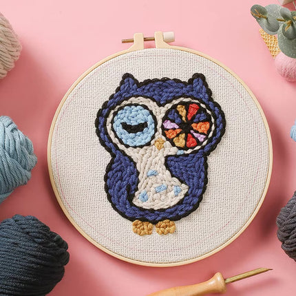 Lovely Yarn Animal Punch Needle Embroidery Kit with Yarn for Beginners DIY Needlework Wool Work Decorative Paintings Home Decor