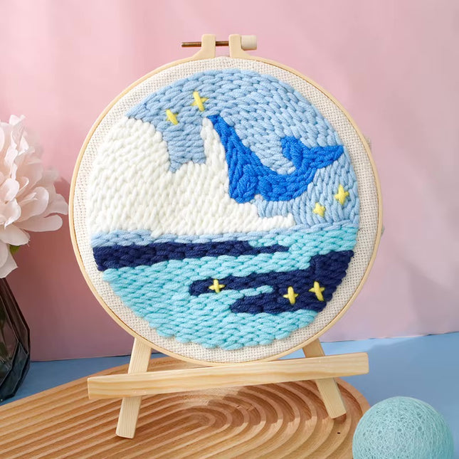 RUOPOTY Flowers Diy Punch Needle Embroidery Starter Kits Crafts Poking Embroidery Painting Hoop Yarn Rug For Home Decor 20x20cm