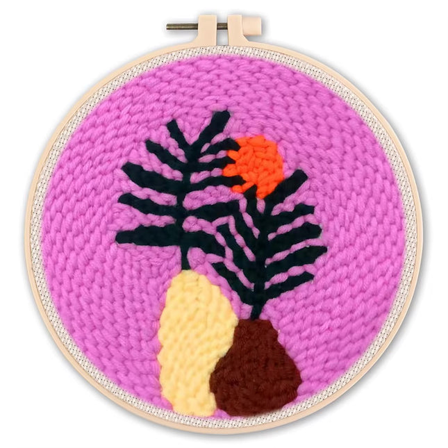 DIY Punch Needle Kits for Beginners Flower with Hoop Embroidery Punch Needle Starter Craft Set Festival Gift and Decoration