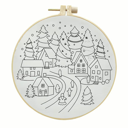 Christmas Embroidery Kit with Pattern and Instructions for Beginners with Embroidery Hoop Color Threads and Needles