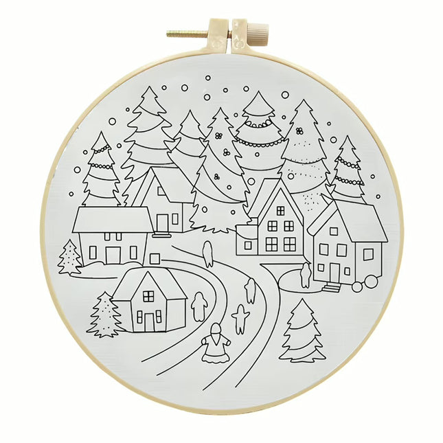 Christmas Embroidery Kit with Pattern and Instructions for Beginners with Embroidery Hoop Color Threads and Needles