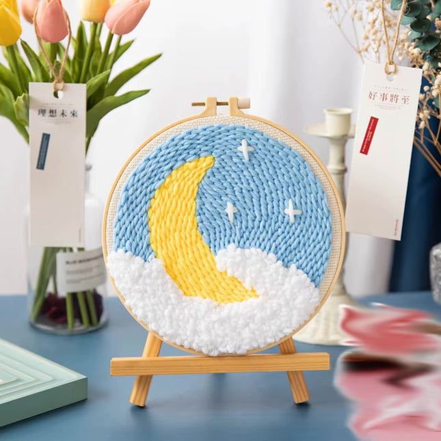 Moon Night Punch Needle Embroidery Kit for Beginners Soft Yarn Van Gogh Starry Sky Needlework Wall Painting Home Decor