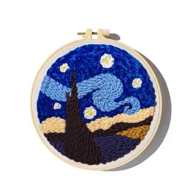 Moon Night Punch Needle Embroidery Kit for Beginners Soft Yarn Van Gogh Starry Sky Needlework Wall Painting Home Decor