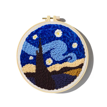Moon Night Punch Needle Embroidery Kit for Beginners Soft Yarn Van Gogh Starry Sky Needlework Wall Painting Home Decor