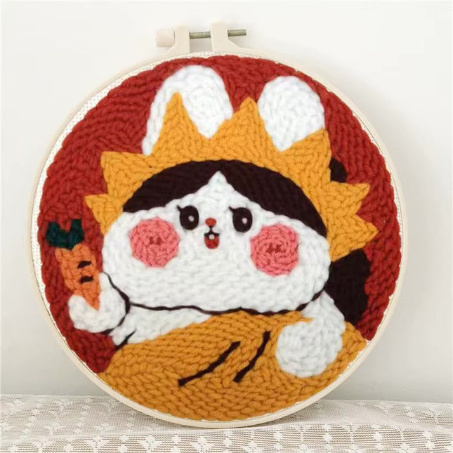 Magic Punch Needle Set Embroidery Starter Kit Circle Rabbit Hooking Beginner  Pock Pen Hoop For Kids Adults Diy Craft Gift