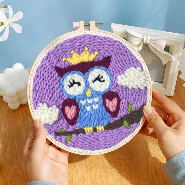 DIY Craft Punch Needle Embroidery Kits Rug for Starter Kits with Stamped Color Pattern Package Yarn and Embroidery Needle Pen