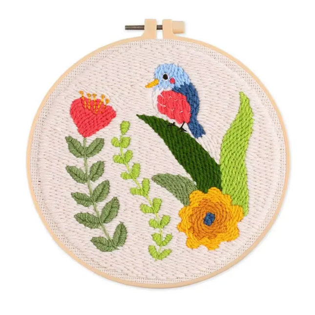 Punch Needle Embroidery Flower Butterfly Bird Punch Needle Kit with Stamped Cloth  Instructions Yarn Needle Kit for DIY Work