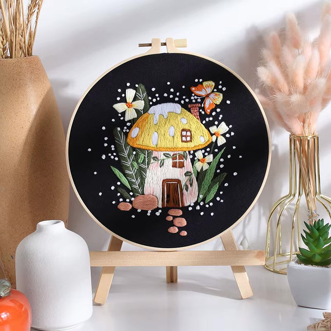 Mushroom Embroidery Kit for Beginners Pumpkin Cross Stitch Set DIY Adult Hand Needlepoint Set with Mushroom Pattern Needles