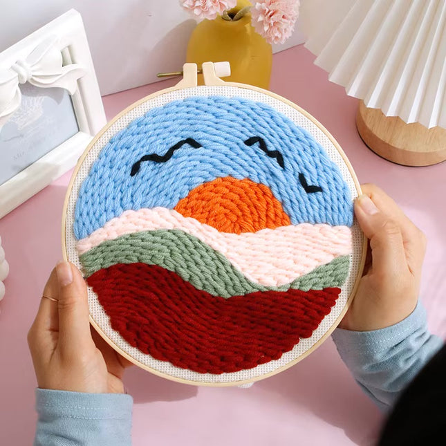 GATYZTORY DIY Landscape Pattern Punch Needle Embroidery Kit 20x20cm Frame Punch Set for Beginners Easy Handicraft DIY Decor Gift