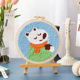GATYZTORY 20x20cm Punch Needle Embroidery Starter Kits Cute Animal Pattern forBeginners Handcraft Punch Needle Needlework