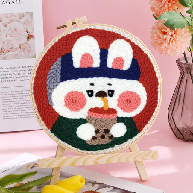 20x20cm Punch Needle Embroidery Starter Kits Rabbit Pattern for Adults Beginners Handcraft Punch Needle Kits with Embroidery