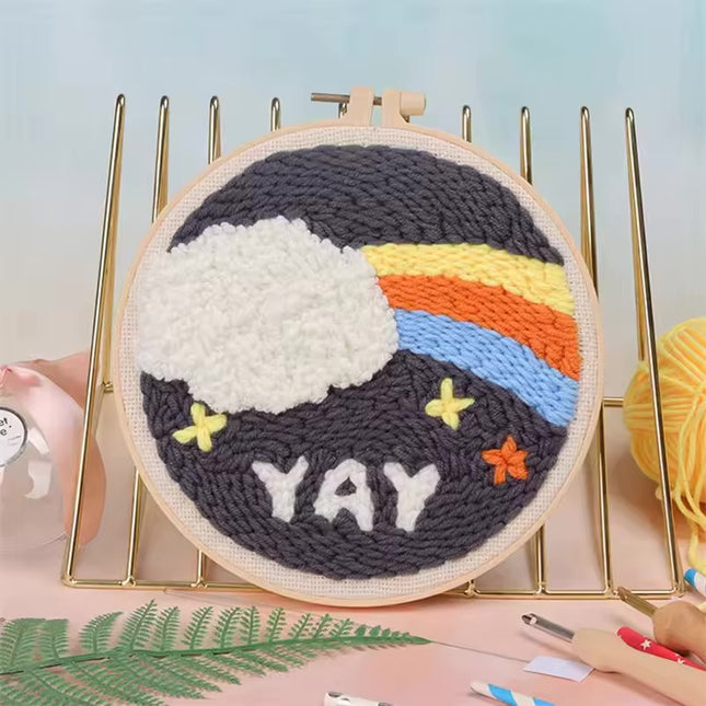 CHENISTORY Cartoon Landscape Punch Needle Embroidery Kit for Beginners Soft Yarn Needlework Embroidery Set Home Decor