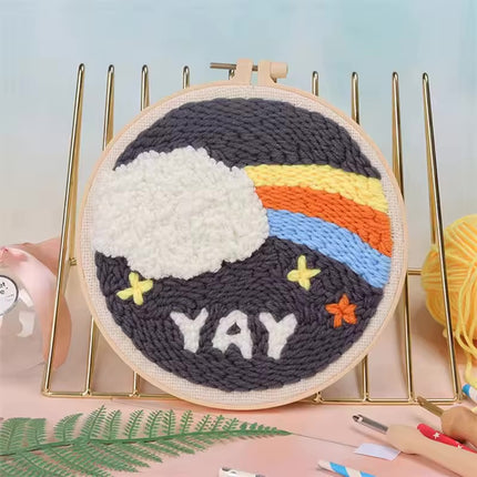 CHENISTORY Cartoon Landscape Punch Needle Embroidery Kit for Beginners Soft Yarn Needlework Embroidery Set Home Decor