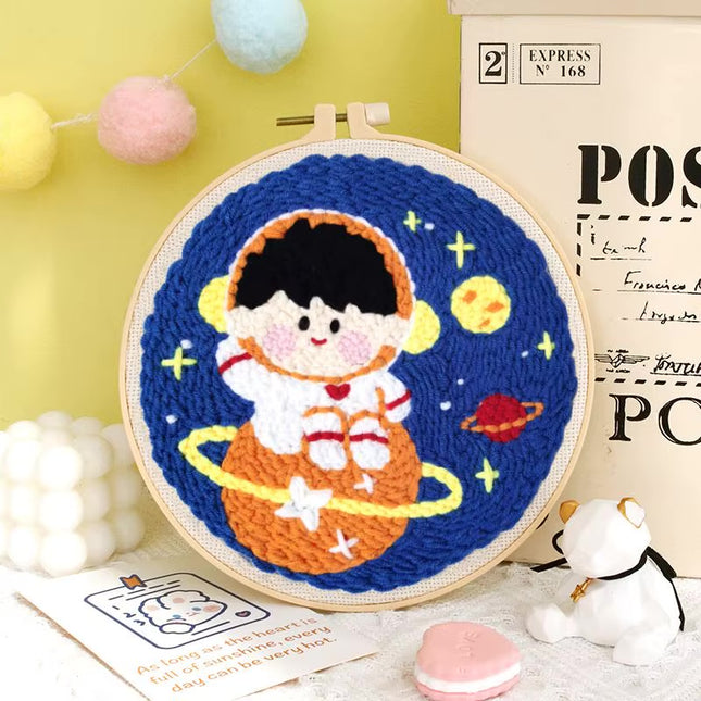 Diy Punch Needle Kit Planet Animals Crafts For Beginner Needle Embroidery Starter Kits For Diy Cross Stitch Home Decor