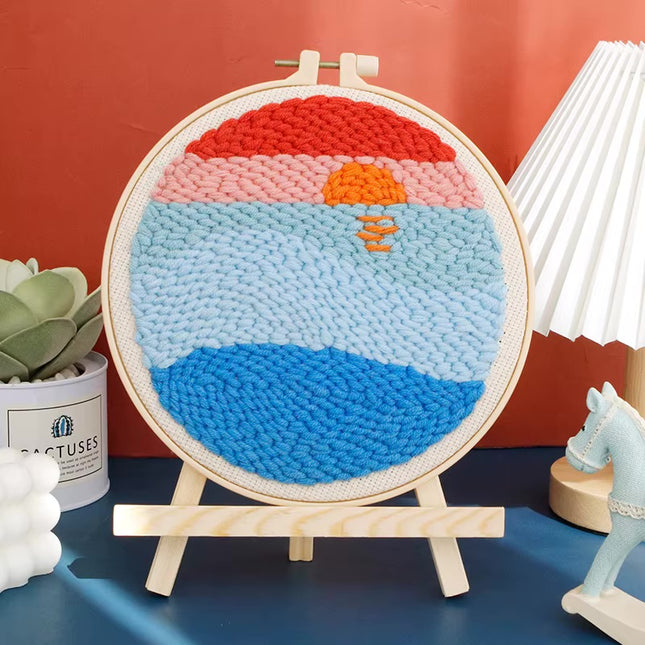 GATYZTORY DIY Landscape Pattern Punch Needle Embroidery Kit 20x20cm Frame Punch Set for Beginners Easy Handicraft DIY Decor Gift