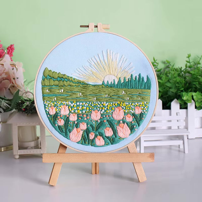 Embroidery Starter Kits for Adults Beginners with Stamped Pattern, Embroidery Floss + Needles + Hoop, Cactus Series